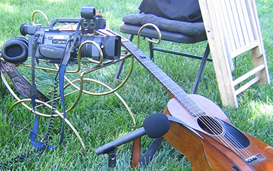 Weiser still life, guitar, camera and microphone, photo